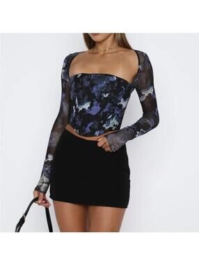 #55 WHITE FOX corset cutout sheer top sz. Small